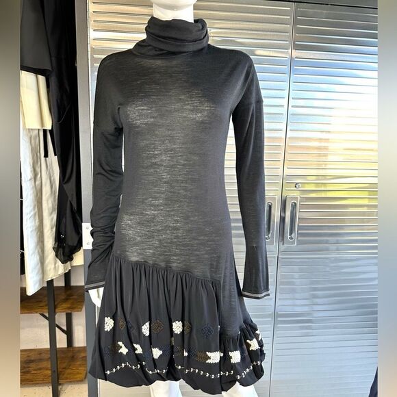 Marithe Francois Girbaud Embroidered Turtleneck Long Sleeve Dress 6 - Picture 1 of 12